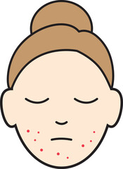 Woman Girl with Acne skin icon.