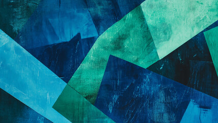Neon Blue and Green Cut-Out Collage with Vintage Lines: Edgy Background