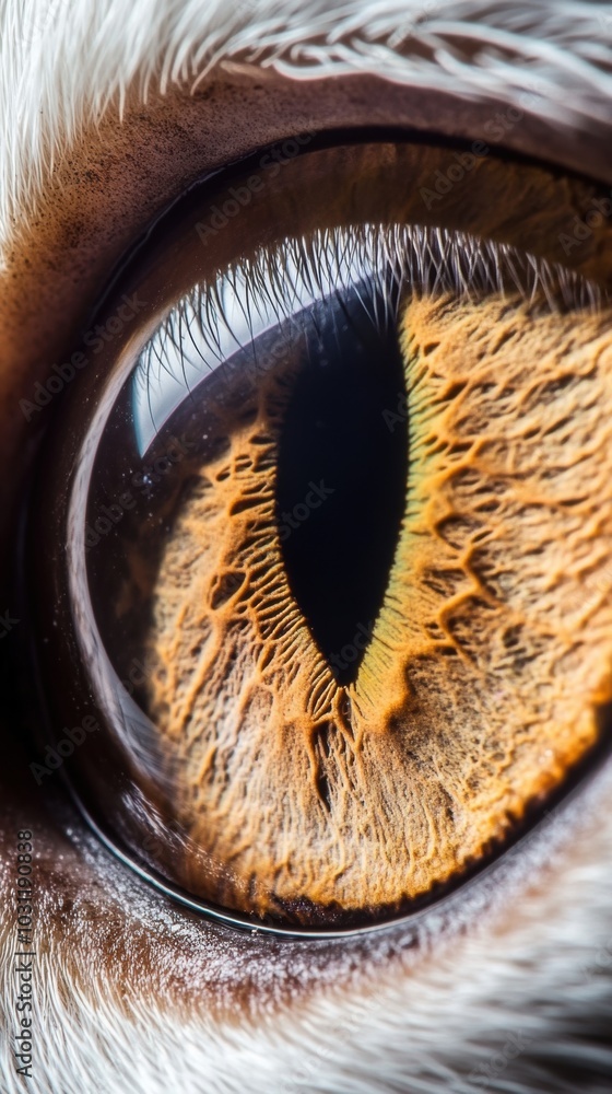 Poster intimate view of a cat's eye, showcasing intricate iris details and the soft textures of surrounding