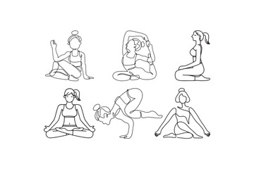 Collection of Woman Yoga Poses Line Art Illustration