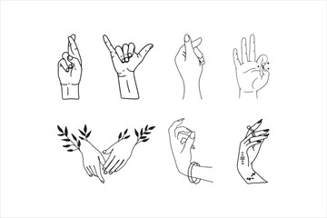 Set of different men's and women's hand signs illustration.