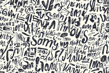 Seamless pattern with different words. Typography pattern. Lettering, hand written.