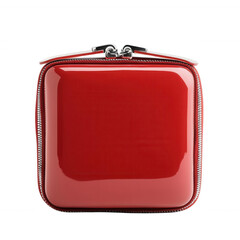 Red glossy square case with zipper; stylish and compact storage solution. Perfect for cosmetics, accessories, or travel essentials.