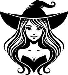 Beautiful witch silhouette portrait vector graphic