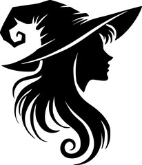 Pretty witch face side profile silhouette vector isolated graphic design art