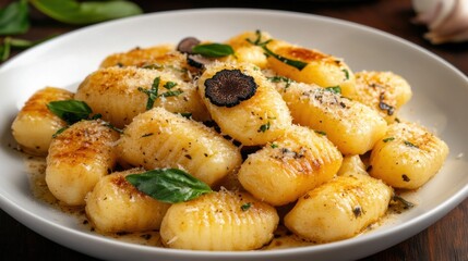 Gourmet black truffle and parmesan gnocchi for culinary delights in food photography