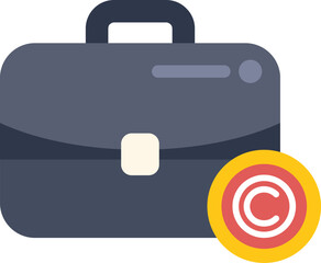 Flat vector icon of a business portfolio with a copyright symbol, representing intellectual property protection for business assets