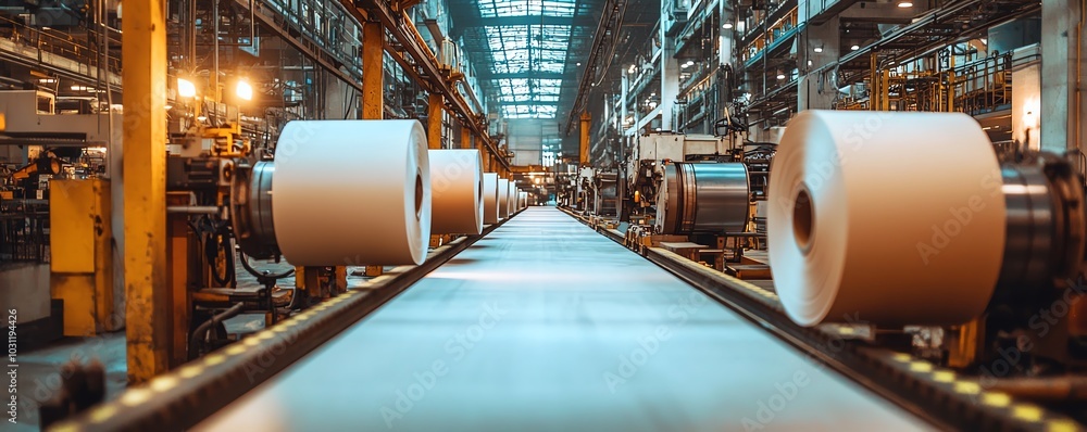 Poster Industrial paperboard production line showcasing advanced machinery in action, emphasizing the efficiency of factory production processes
