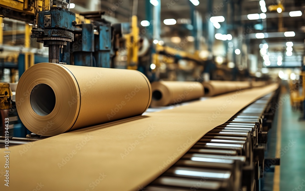 Poster Industrial paperboard production line showcasing advanced machinery in action, emphasizing the efficiency of factory production processes