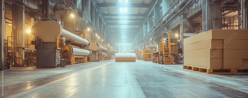 Poster industrial paperboard production line showcasing advanced machinery in action, emphasizing the effic