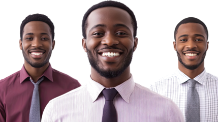 Smiling Black Men in Suits on White Background Generative AI