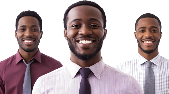 Smiling Black Men in Suits on White Background Generative AI