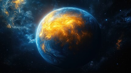 Obraz premium A vibrant, stylized depiction of a planet in a cosmic setting.