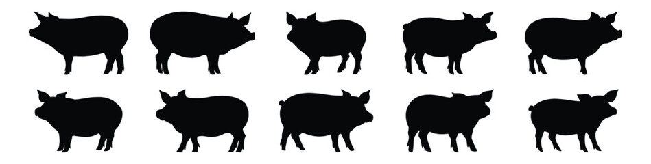 Pig silhouette set vector design big pack of animal illustration and icon