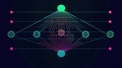 Neural network diagram with colorful nodes and connections