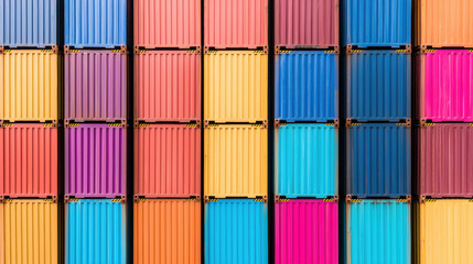 Fototapeta premium Colorful shipping containers arranged in vibrant pattern create striking visual