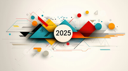Elegant New Year greeting card design featuring 2025 with vibrant colors