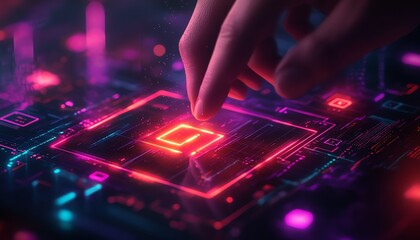 Illustration of a businessman s finger touching a glowing check mark on a tablet