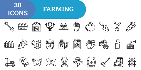 Farming Icon Set With Outline Style And White Background