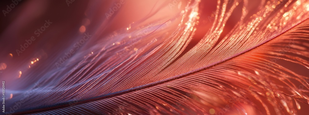 Poster intricate feather structure, showcasing the delicate barbules of a feather illuminated by soft light