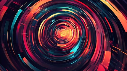 Obraz premium Abstract Digital Art of Concentric Circles in Red, Blue, and Orange
