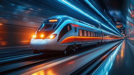 Fototapeta premium High-Speed Train Zooming Through Tunnel