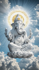 Fototapeta premium Ethereal figure of white Ganesh in sky, radiating peace and serenity