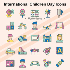 Icons representing International Children's Day celebrations.
