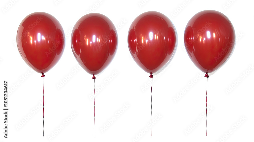 Poster collection of red balloons floating against a white background generative ai