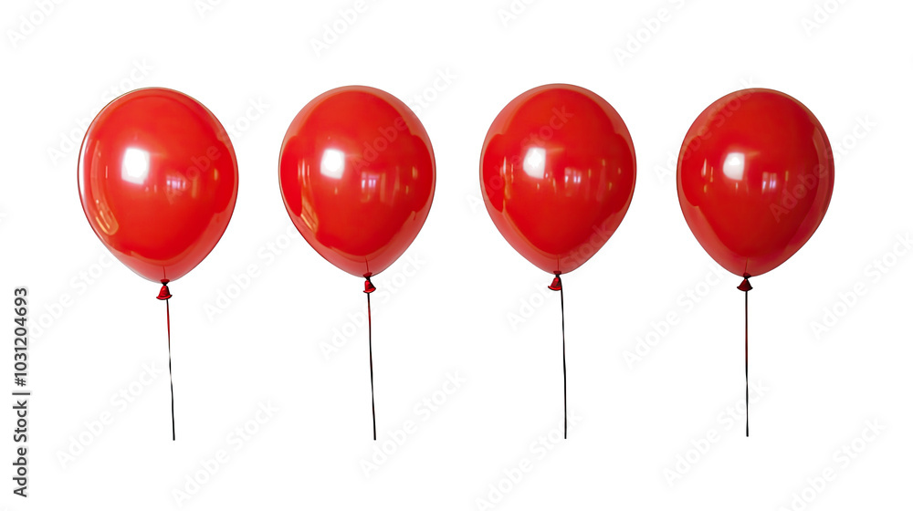 Poster set of vibrant red balloons isolated on a white background generative ai