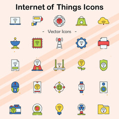 Icons representing Internet of Things (IoT) technologies and devices.