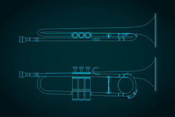 Crookless trumpet blueprints illustration