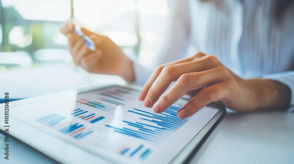 Aufkleber business analysis with data on digital tablet