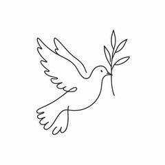 Line art of dove with olive branch for peace or memorial design