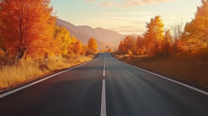 Naklejka premium Serene Autumn Roadway Surrounded by Vibrant Foliage