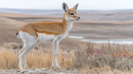 Obraz premium A young gazelle standing in a natural landscape.