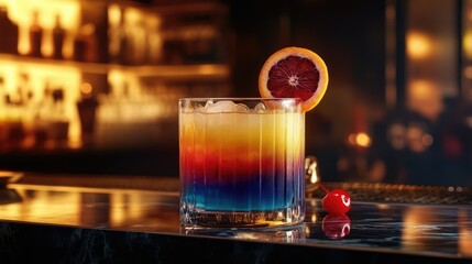 Colorful Cocktail in Elegant Bar Setting