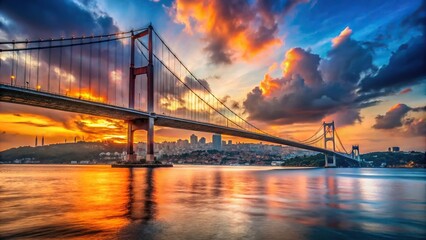 Obraz premium Istanbul Bosphorus Bridge at sunset with colorful clouds in the sky