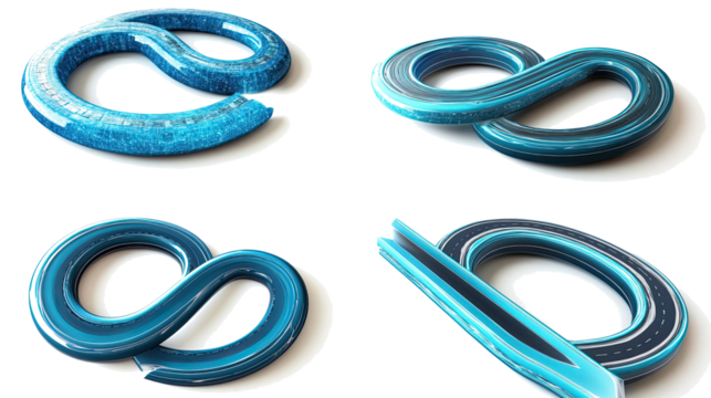 Dynamic Set of Roads Forming Infinity Shapes on White Background Generative AI