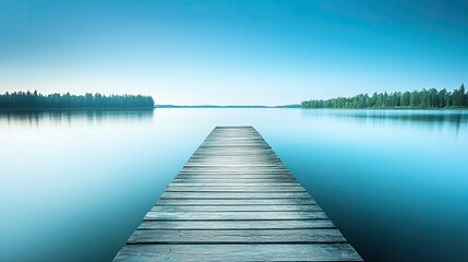 Naklejka premium Serene Lake Dock Under Clear Blue Sky