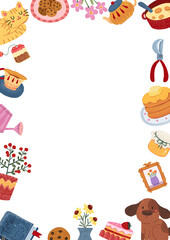 spring tea time, hand-drawn digital painting frame design