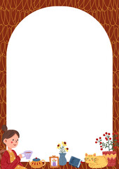 spring tea time, hand-drawn digital painting frame design