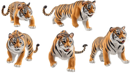 Obraz premium Set of Roaring Tiger Figurines Isolated on a White Background Generative AI