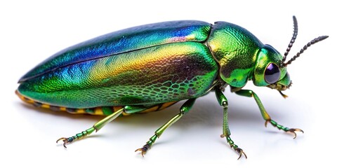Fototapeta premium Jewel beetle ready to fly isolated on white background aerial
