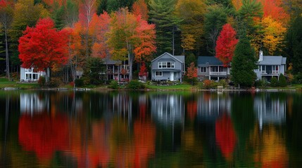 Obraz premium Autumn Reflections on Serene Lake with Colorful Trees