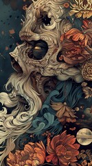 Surreal Skull and Flowers: A Dreamlike Fantasy