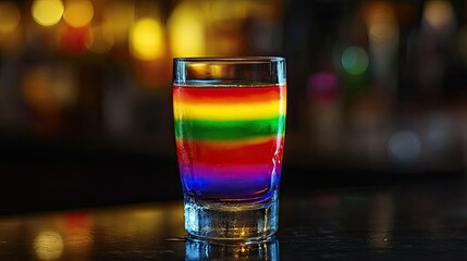 Fototapeta premium Colorful Layered Drink in a Glass on Bar Counter