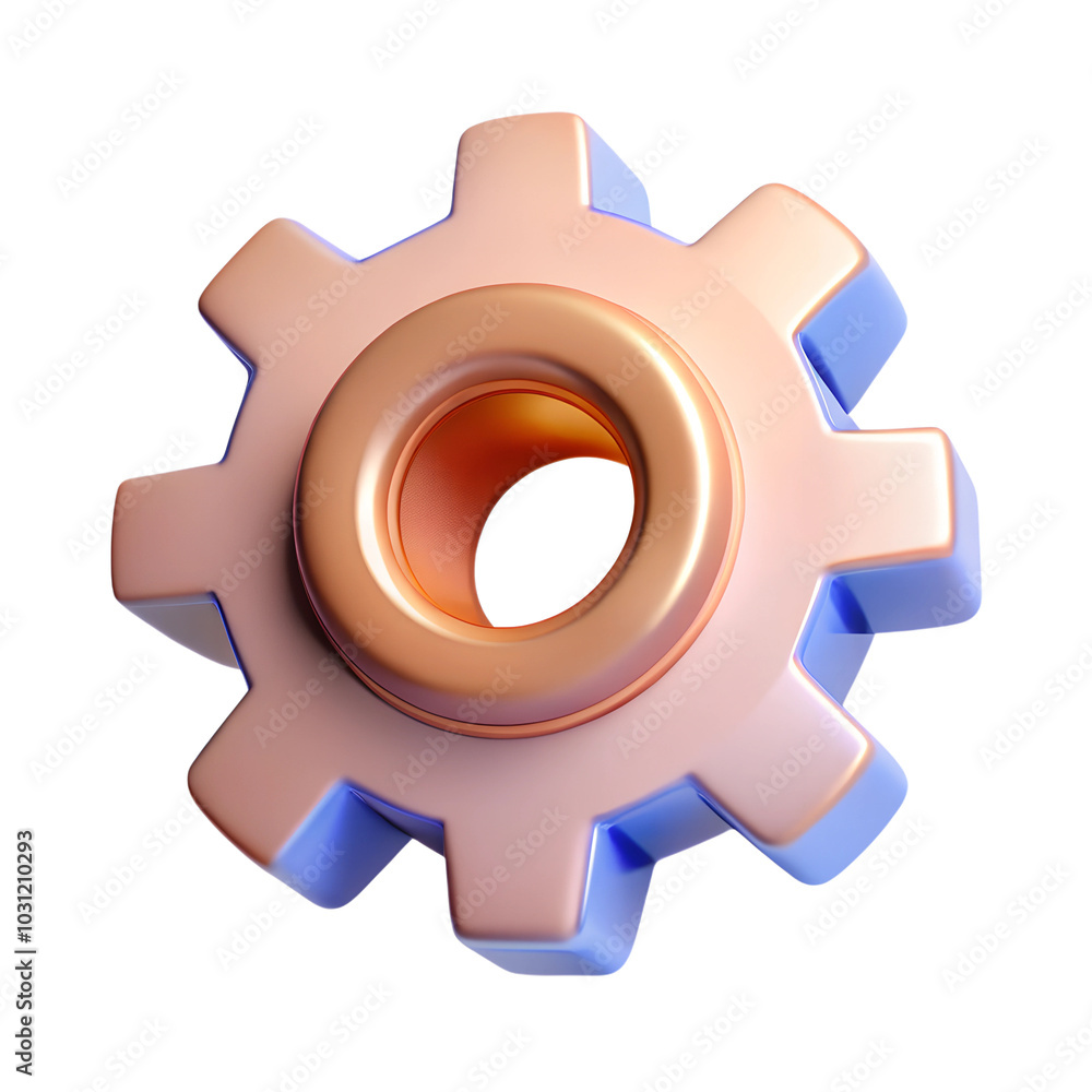 Poster 3d rendering of a metallic gear in soft pastel hues with a transparent background, showcasing intric