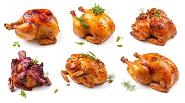 Roasted Chickens Garnished With Herbs on a Clean White Background Generative AI