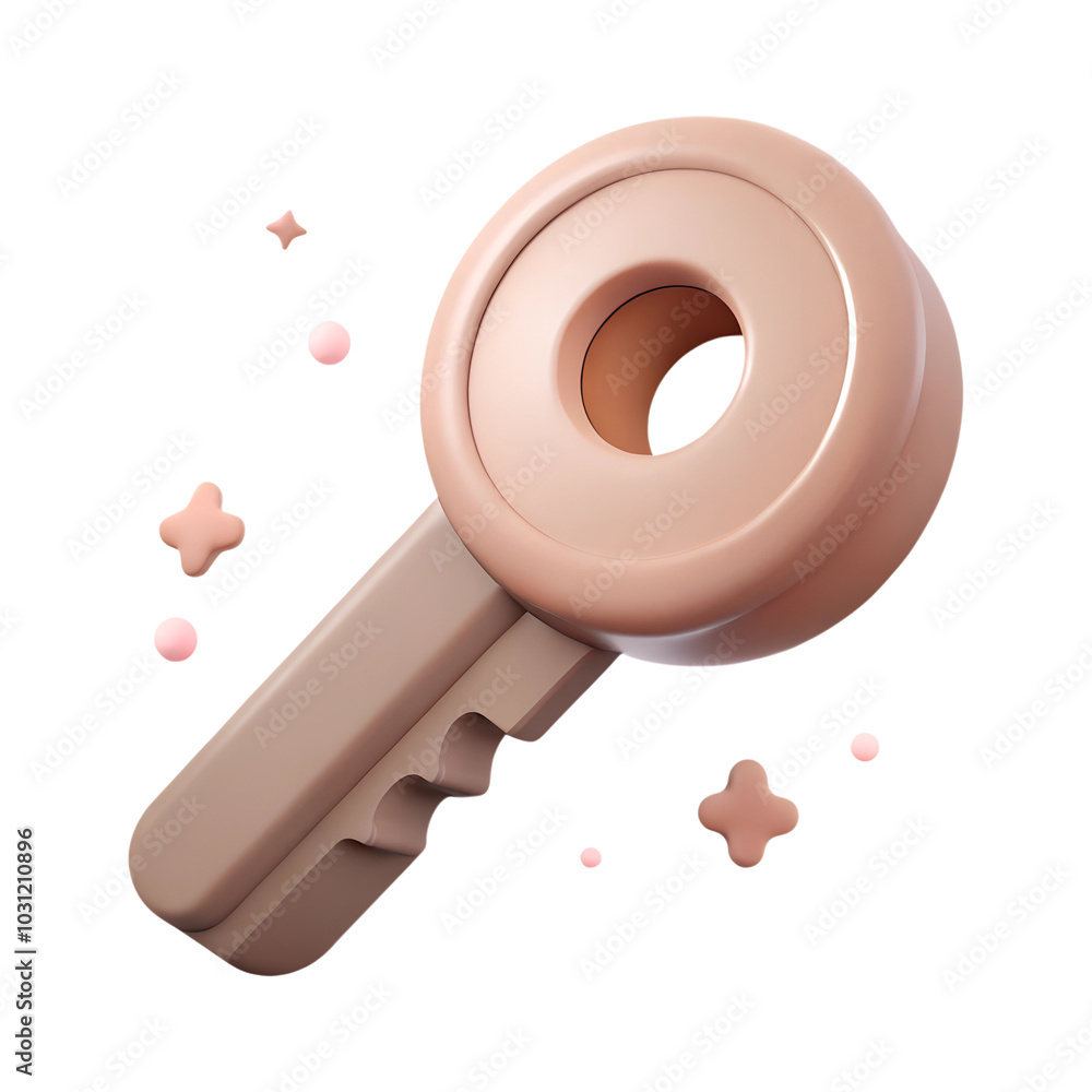 Poster 3d rendered brown key with circular elements around it on a transparent background, depicting a mode